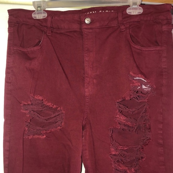 AEO red distressed high rise JEGGINGS - Picture 2 of 5